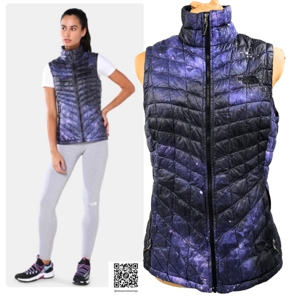 The North Face - Size Small - ThermoBall Cosmic Galaxy Purple Stars Puffer Vest - Picture 1 of 14